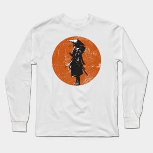 Samurai Warrior in Orange Long Sleeve T-Shirt